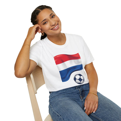 Netherlands Waving Flag Soccer Tee Clean Minimalist Oranje Football Fan T-Shirt