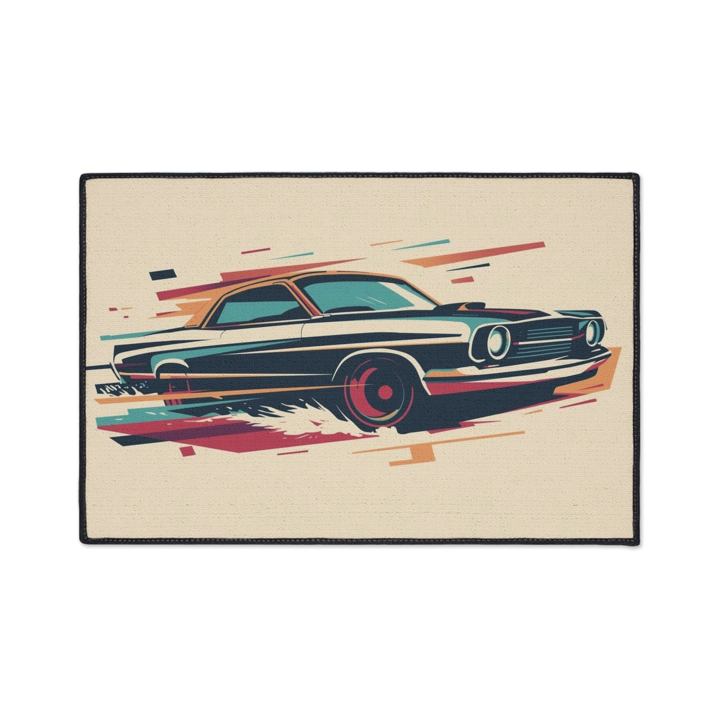 Colorful vintage car design on a beige background