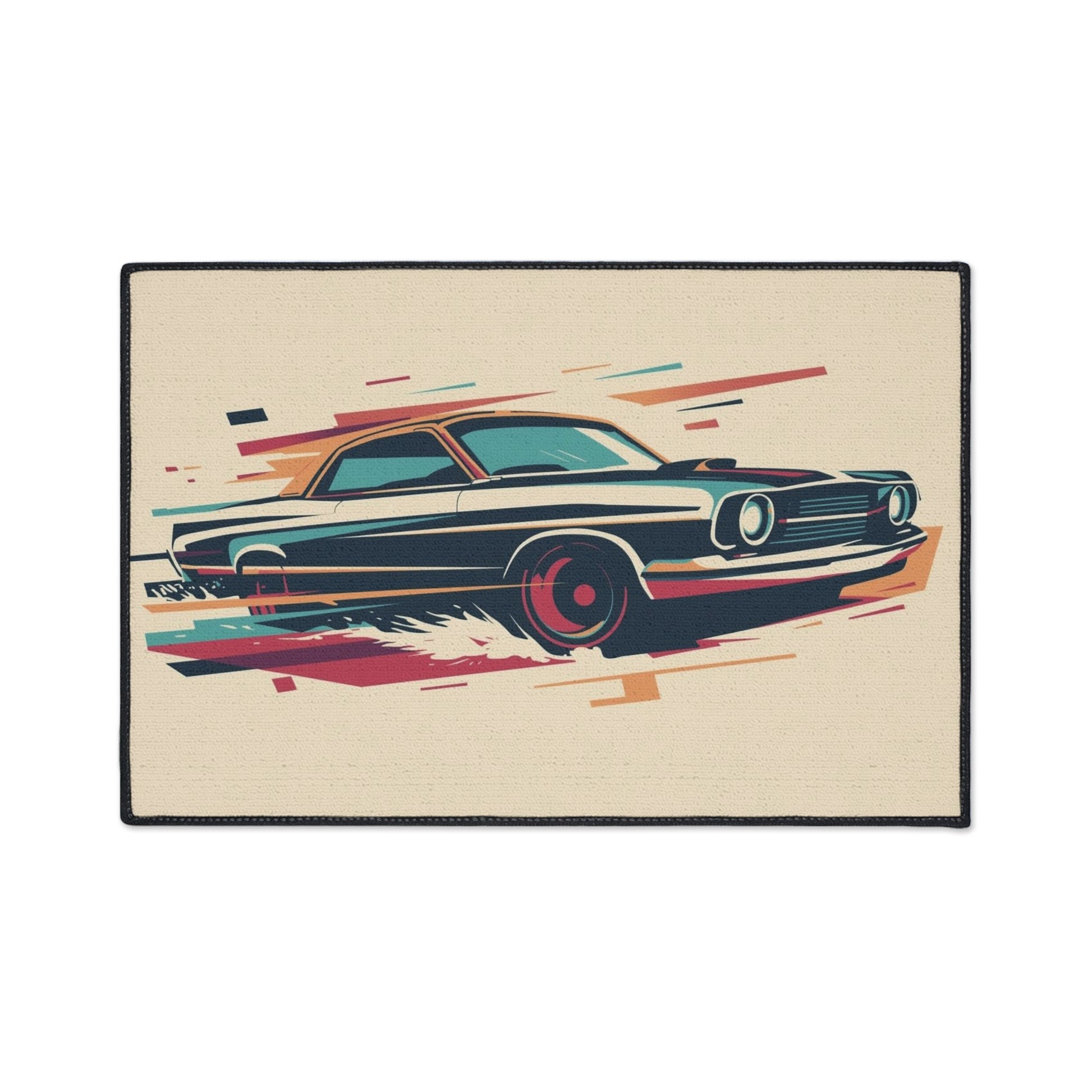 Colorful vintage car design on a beige background