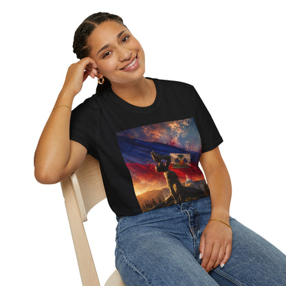Haitian "Marron Inconnu" Sculpture T-Shirt — Spirit of Freedom & Flag Fan Tee