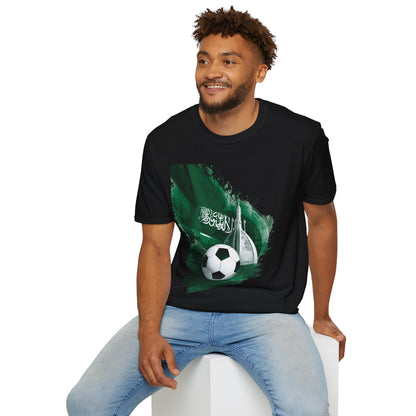 Soccer Saudi Arabia T-Shirt — Green Brushstroke Flag Design Tee