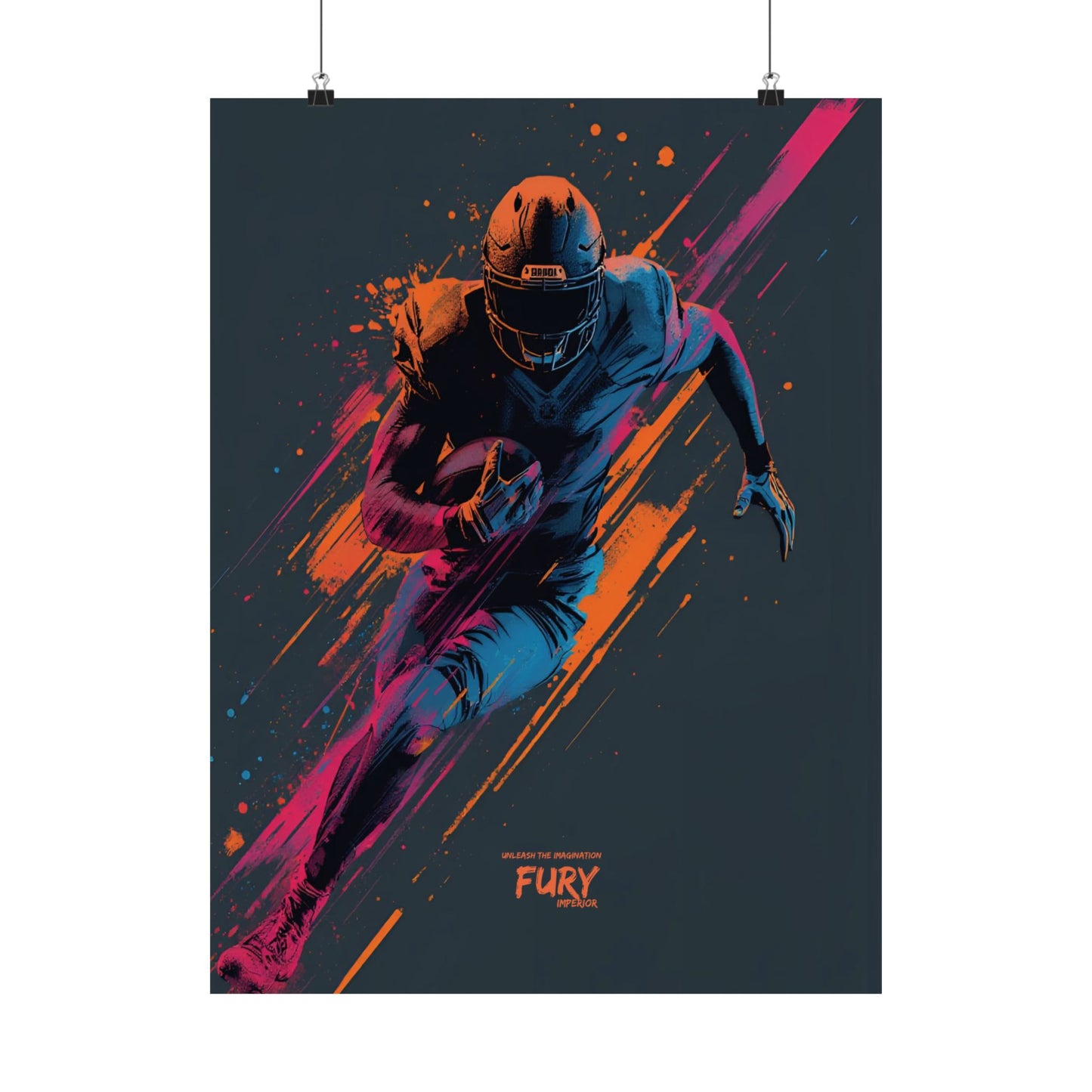 “Fury” Football Wall Art Poster | Neon Grunge Running Back Matte Print