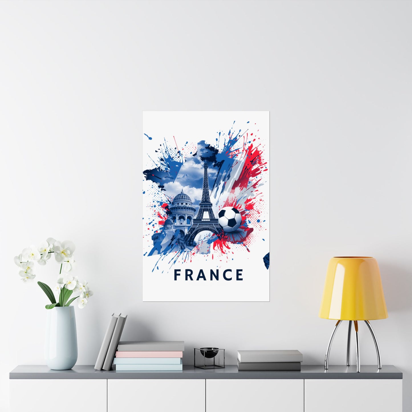 France Soccer Poster — Eiffel Tower & Football Matte Vertical Wall Art Print
