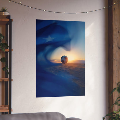 Cape Verde Football Sunset Matte Poster — Blurring Flag under the Star Wall Art