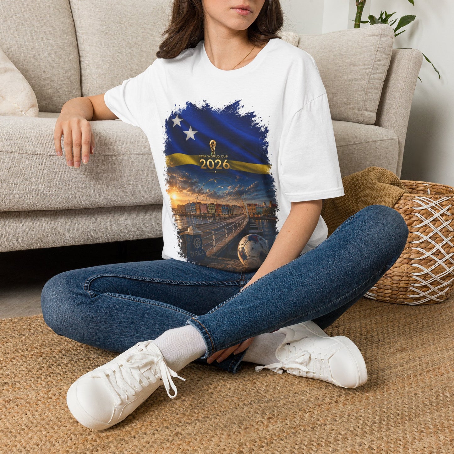 Curaçao Football Flag Handelskade T‑Shirt Cinematic Caribbean Soccer Tee