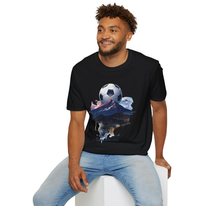 New Zealand Football Mountain T-Shirt — Majestic Landscape Soccer Design Tee