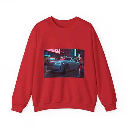 Red sweatshirt with a car graphic on a white background
