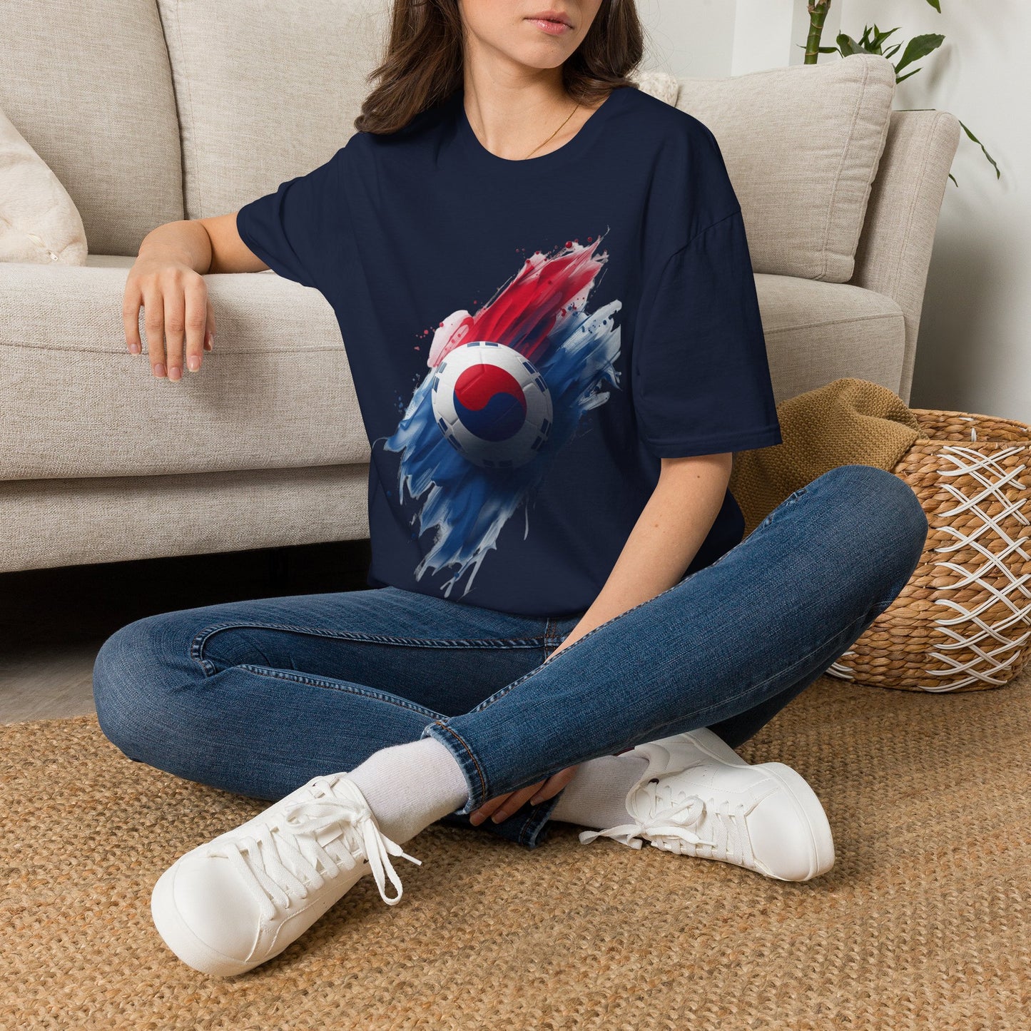 South Korea Football Flag T-Shirt Abstract Splatter Soccer Design Tee