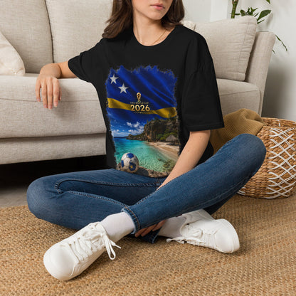 Curaçao Football Flag Beach Graphic T-Shirt Cinematic Caribbean Soccer Tee