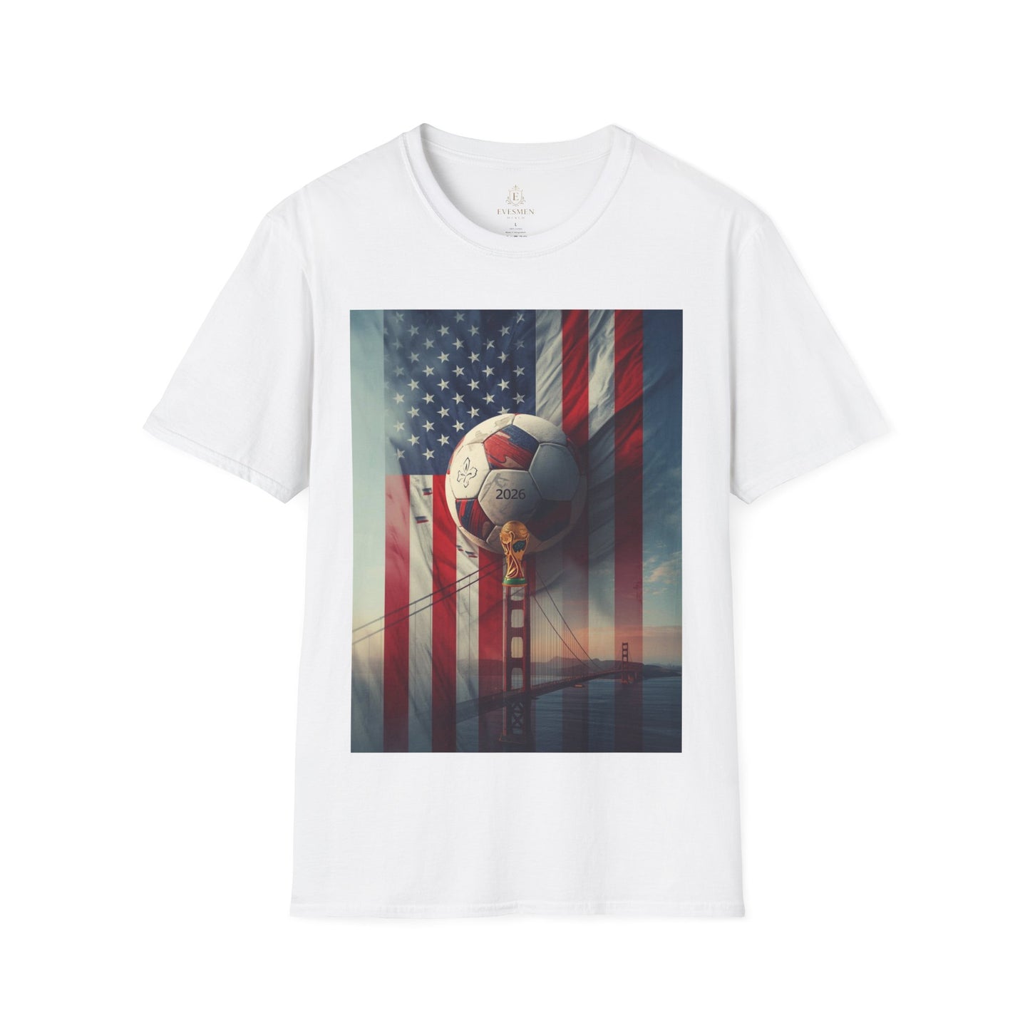 American Soccer Poster T-Shirt — Golden Gate Ball & Flag Graphic Tee