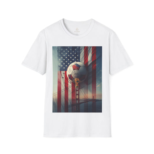 American Soccer Poster T-Shirt — Golden Gate Ball & Flag Graphic Tee