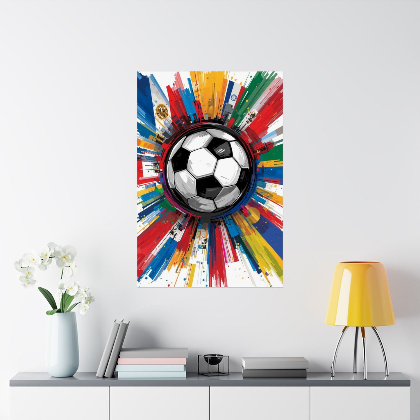 Soccer Burst Poster — World Flags Football Art Matte Vertical Print