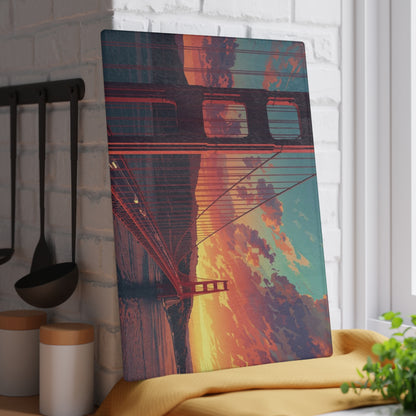 Golden Gate Sunset Glass Cutting Board — San Francisco Bridge Art Kitchen Decor