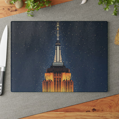 Empire State New York Night Skyline Glass Cutting Board Kitchen Home Decor