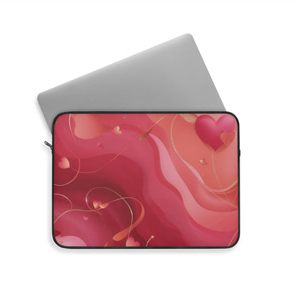 Valentine Heart Waves Laptop Sleeve — Pink Red Abstract Love Design
