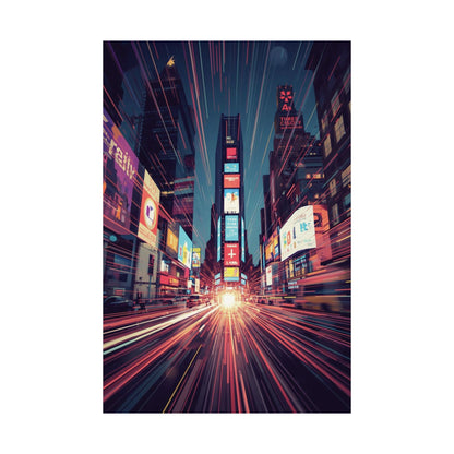  vibrant city street scene with neon lights and tall buildings