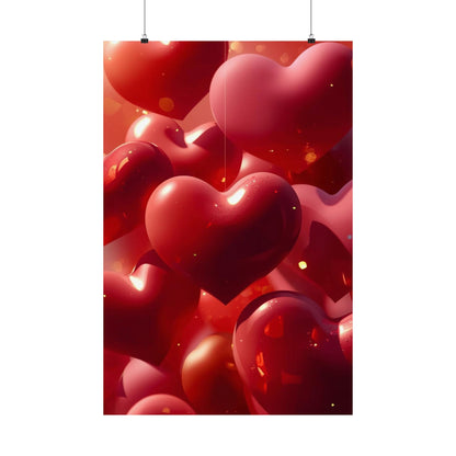 Valentine Hearts Matte Poster — Red 3D Heart Wall Art (Vertical)