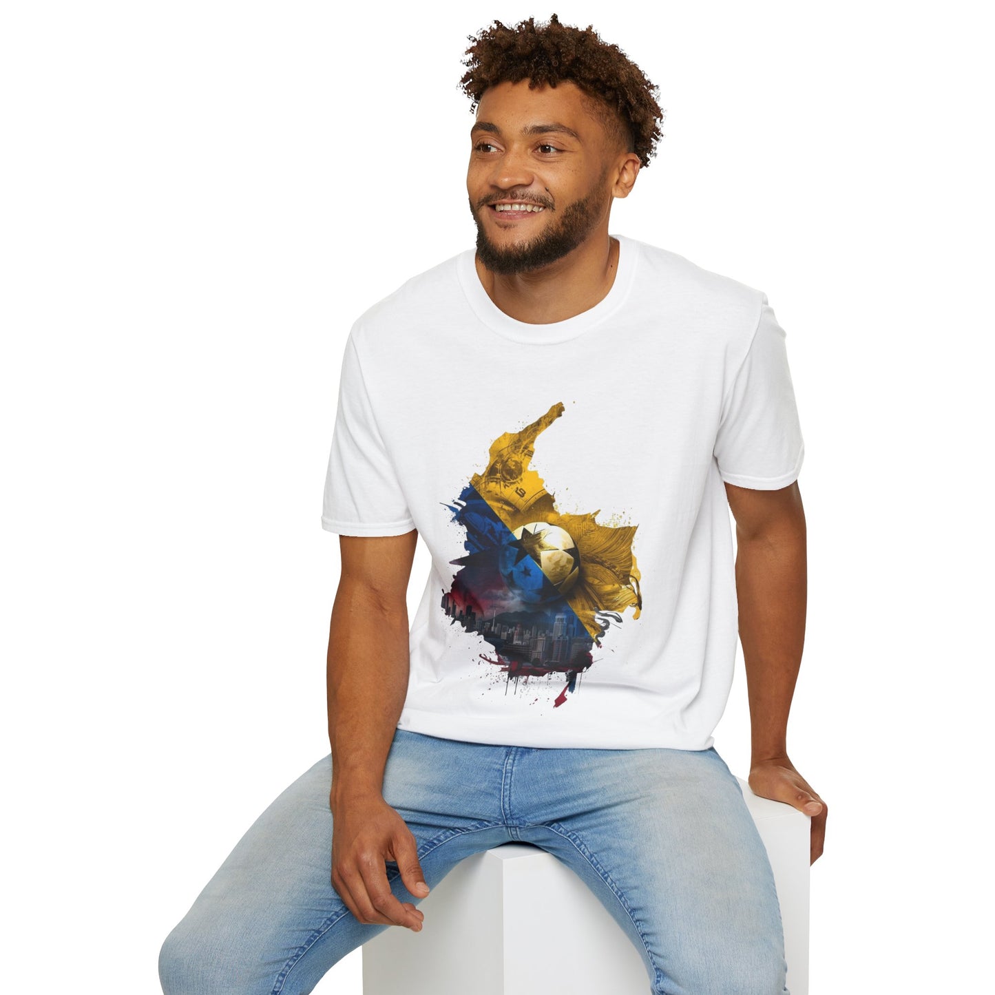 Colombia Map Skyline Football T-Shirt — Watercolor Grunge Soccer Design Tee