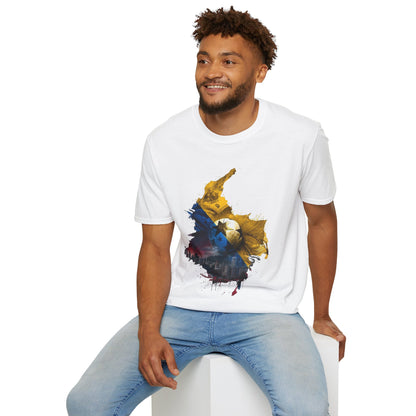 Colombia Map Skyline Football T-Shirt — Watercolor Grunge Soccer Design Tee
