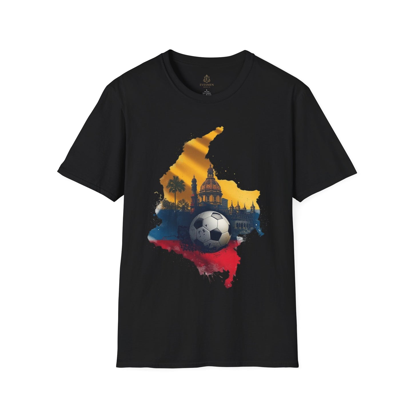 Colombia Map Soccer T-Shirt — Colombian Flag Skyline Football Tee
