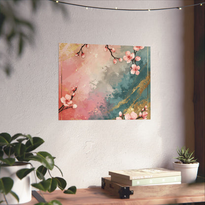 Blush & Teal Floral Abstract Poster | Matte Horizontal Wall Decor