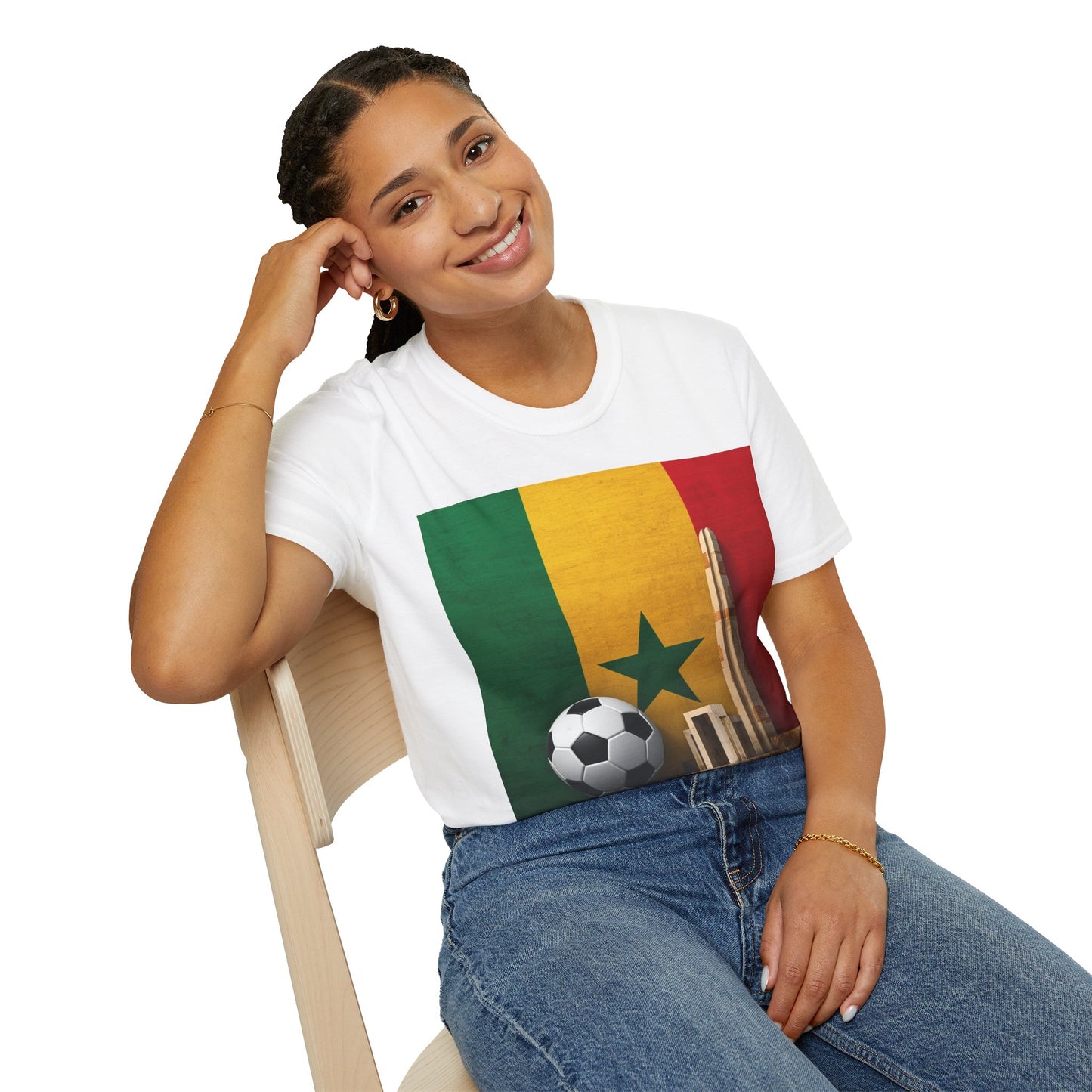 Senegal Flag Soccer T-Shirt – Dakar Skyline & Football Graphic Tee