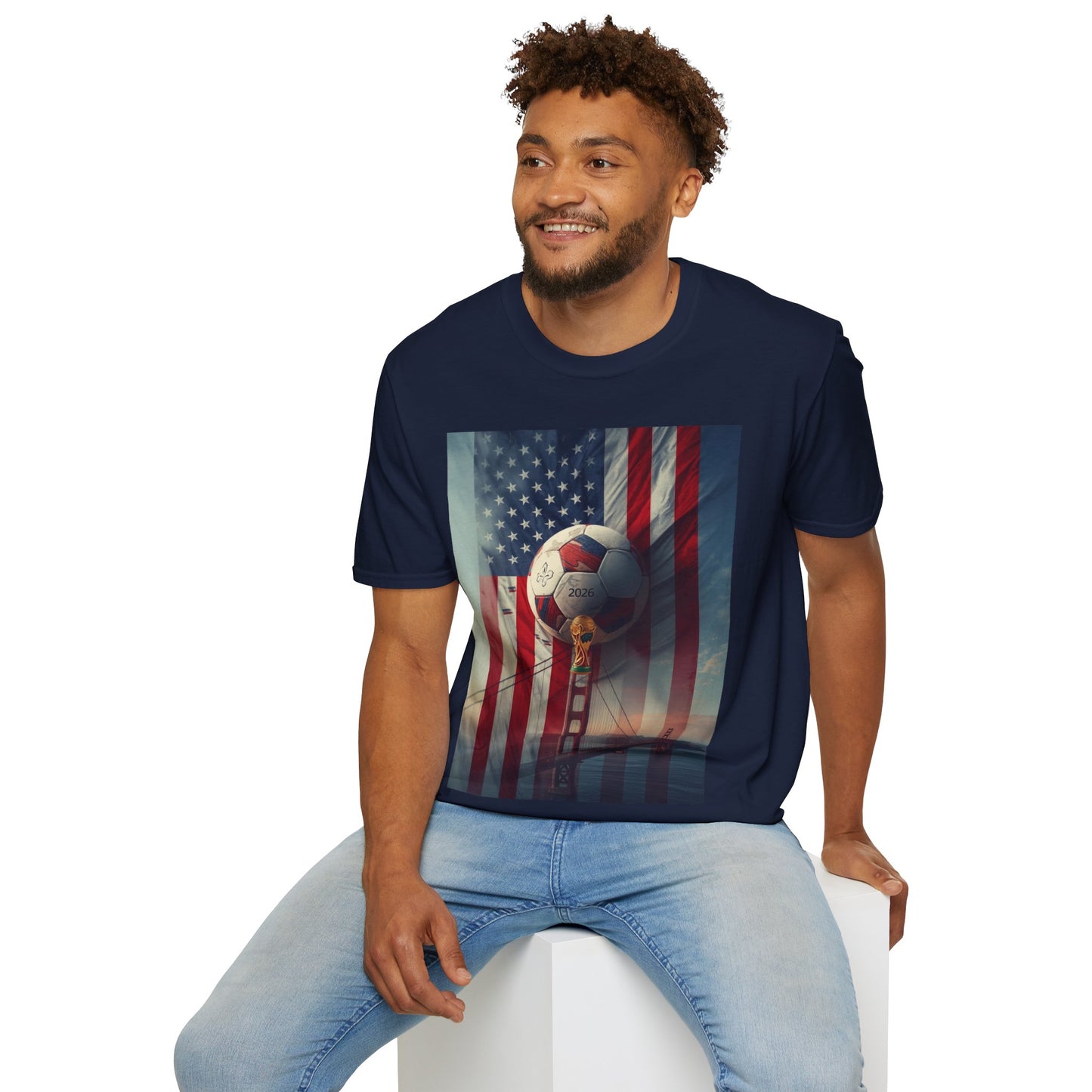 American Soccer Poster T-Shirt — Golden Gate Ball & Flag Graphic Tee