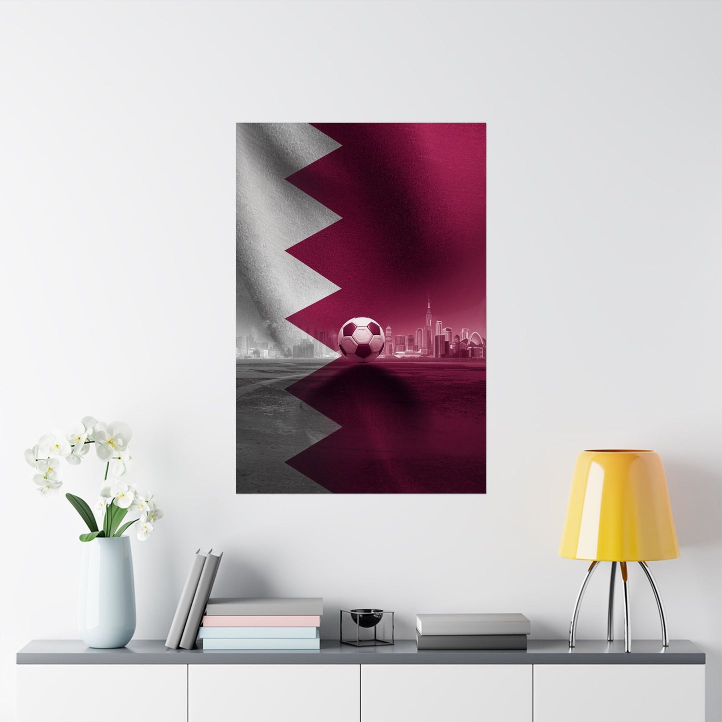 Qatar Flag Skyline Soccer Poster — Matte Vertical Football Wall Art