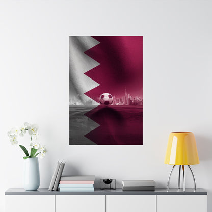 Qatar Flag Skyline Soccer Poster — Matte Vertical Football Wall Art