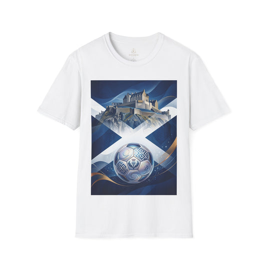 Scotland Soccer Crest T-Shirt — Saltire, Castle & Football Graphic Tee