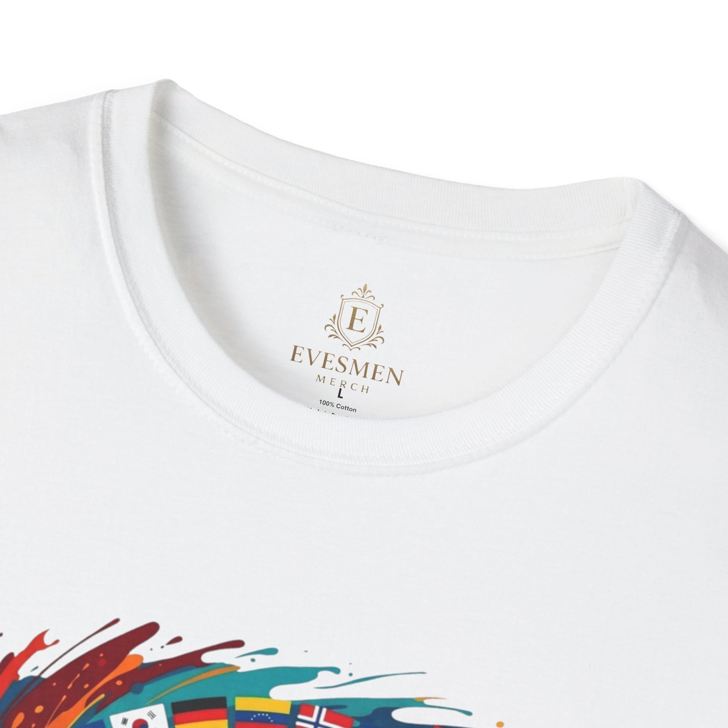 Soccer World Flags T-Shirt — Vibrant International Football Swirl
