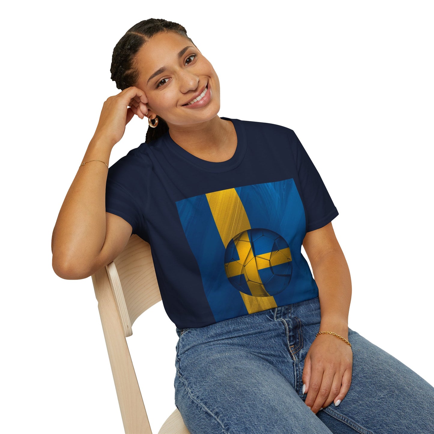 Sweden Football Flag Graphic T-Shirt Modern Blågult Soccer Design Tee