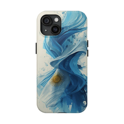 Argentinian Flag Watercolor Tough Phone Case - Blue Ribbon & Sun Protective Cover