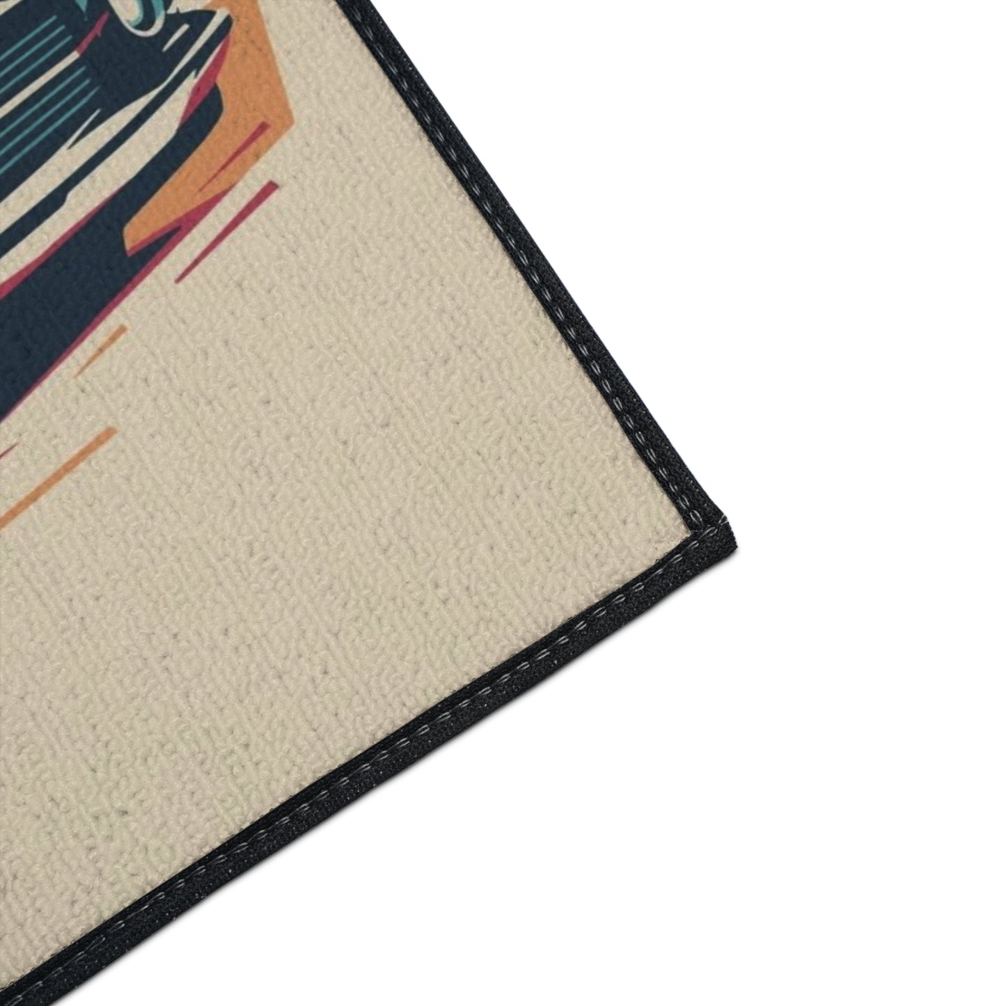 Close-up of a textured mat with a colorful border on a white background