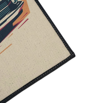 Close-up of a textured mat with a colorful border on a white background