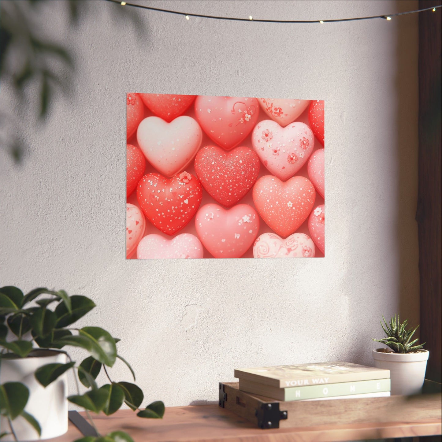 Valentine Pink Heart Pattern Matte Poster — Romantic Wall Art