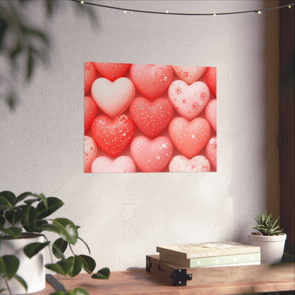 Valentine Pink Heart Pattern Matte Poster — Romantic Wall Art