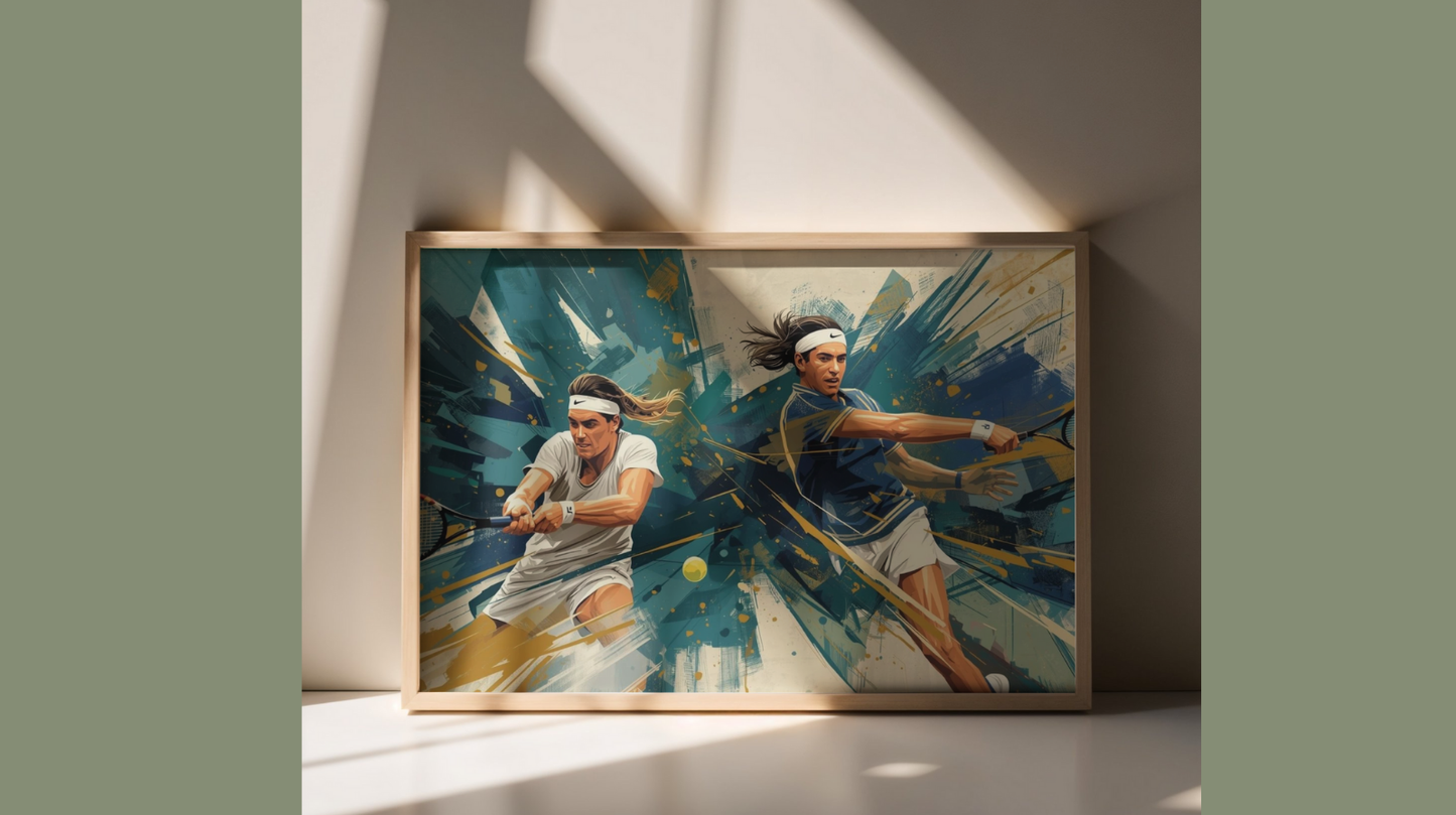 Dynamic Tennis Duo Wall Poster — Tennis Player Art Print