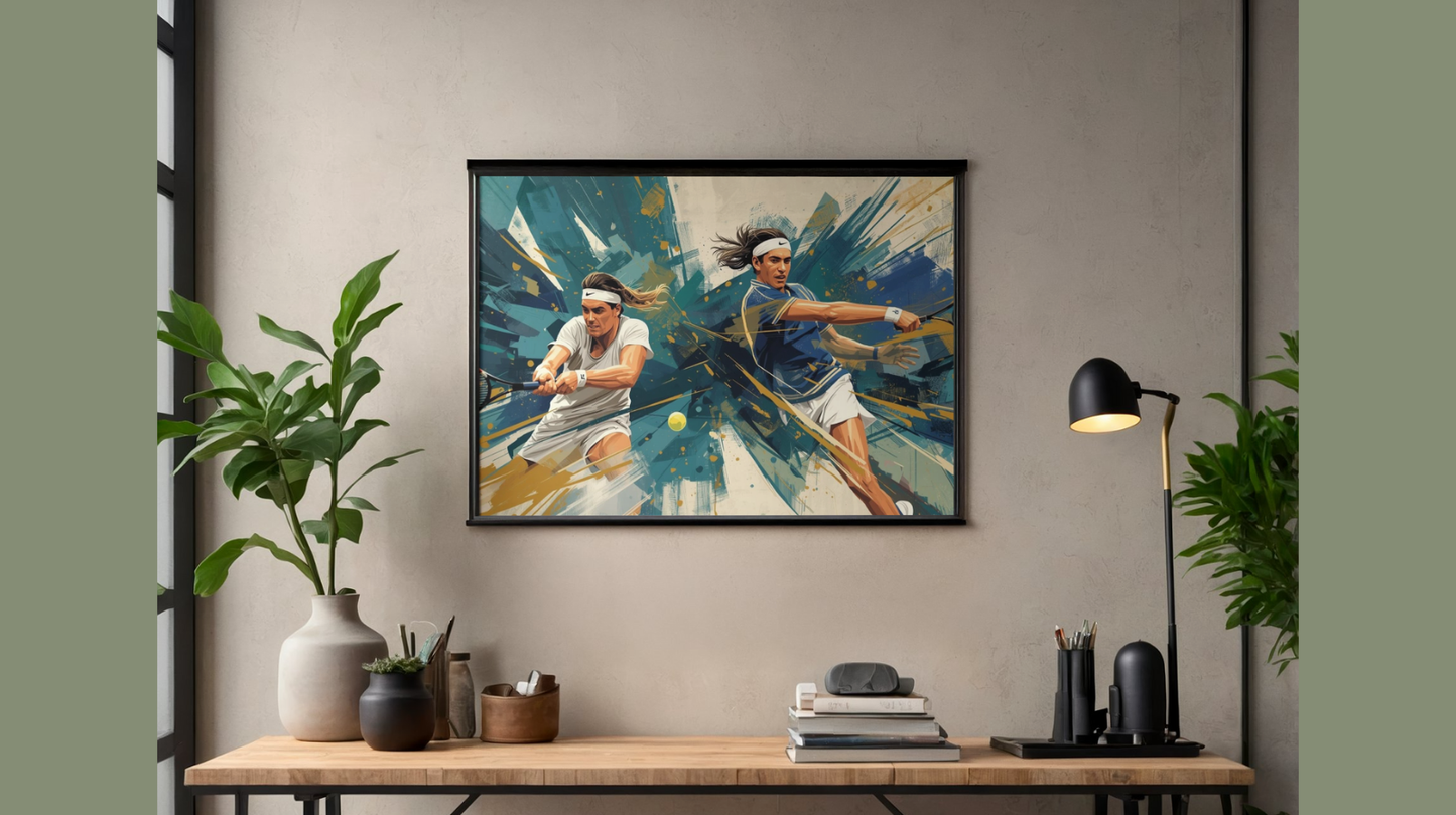 Dynamic Tennis Duo Wall Poster — Tennis Player Art Print