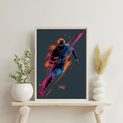 “Fury” Football Wall Art Poster | Neon Grunge Running Back Matte Print