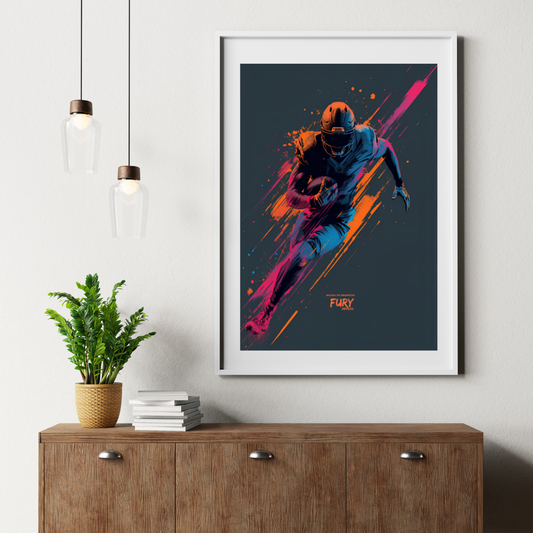 “Fury” Football Wall Art Poster | Neon Grunge Running Back Matte Print