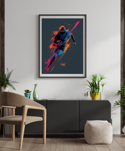 “Fury” Football Wall Art Poster | Neon Grunge Running Back Matte Print