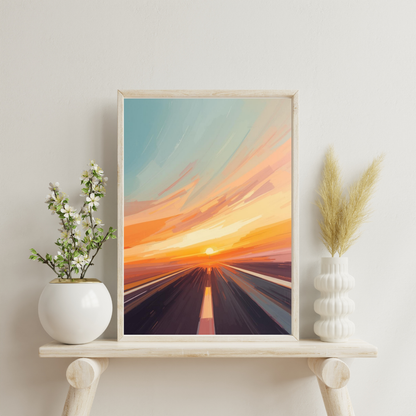 Sunset Drive Wall Art Poster | Vibrant Abstract Road Matte Print