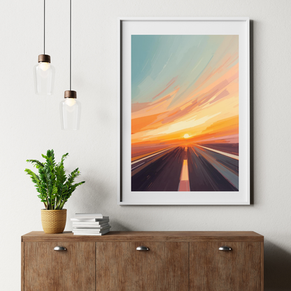 Sunset Drive Wall Art Poster | Vibrant Abstract Road Matte Print