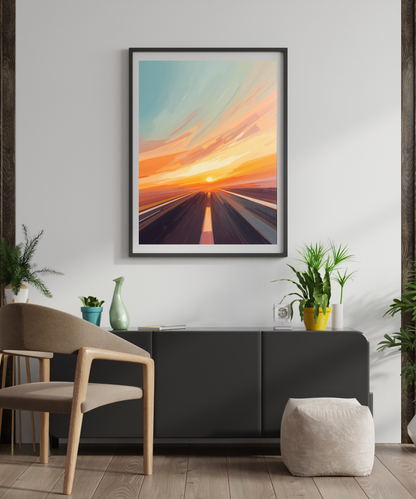 Sunset Drive Wall Art Poster | Vibrant Abstract Road Matte Print