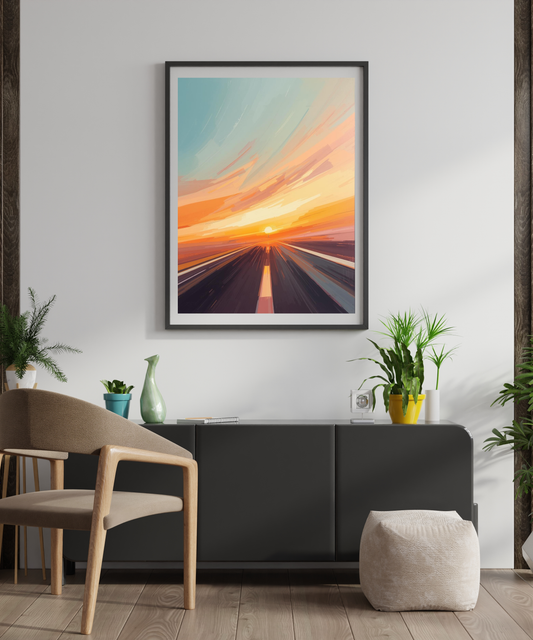 Sunset Drive Wall Art Poster | Vibrant Abstract Road Matte Print