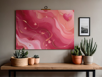 Valentine Heart Waves Wall Art Poster | Romantic Pink Abstract Matte Print