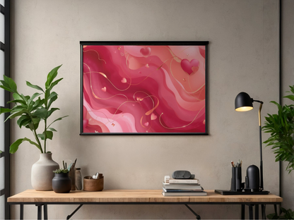 Valentine Heart Waves Wall Art Poster | Romantic Pink Abstract Matte Print