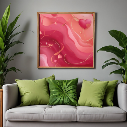Valentine Heart Waves Wall Art Poster | Romantic Pink Abstract Matte Print