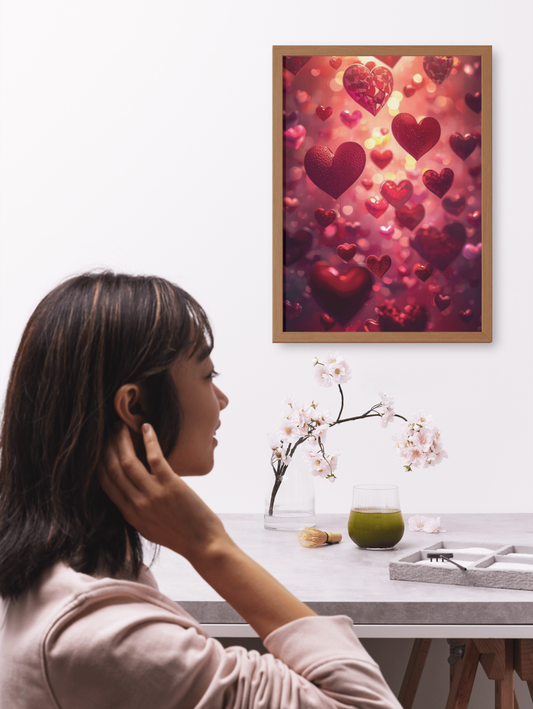 Romantic Floating Hearts Matte Poster — Valentine’s Day Wall Art